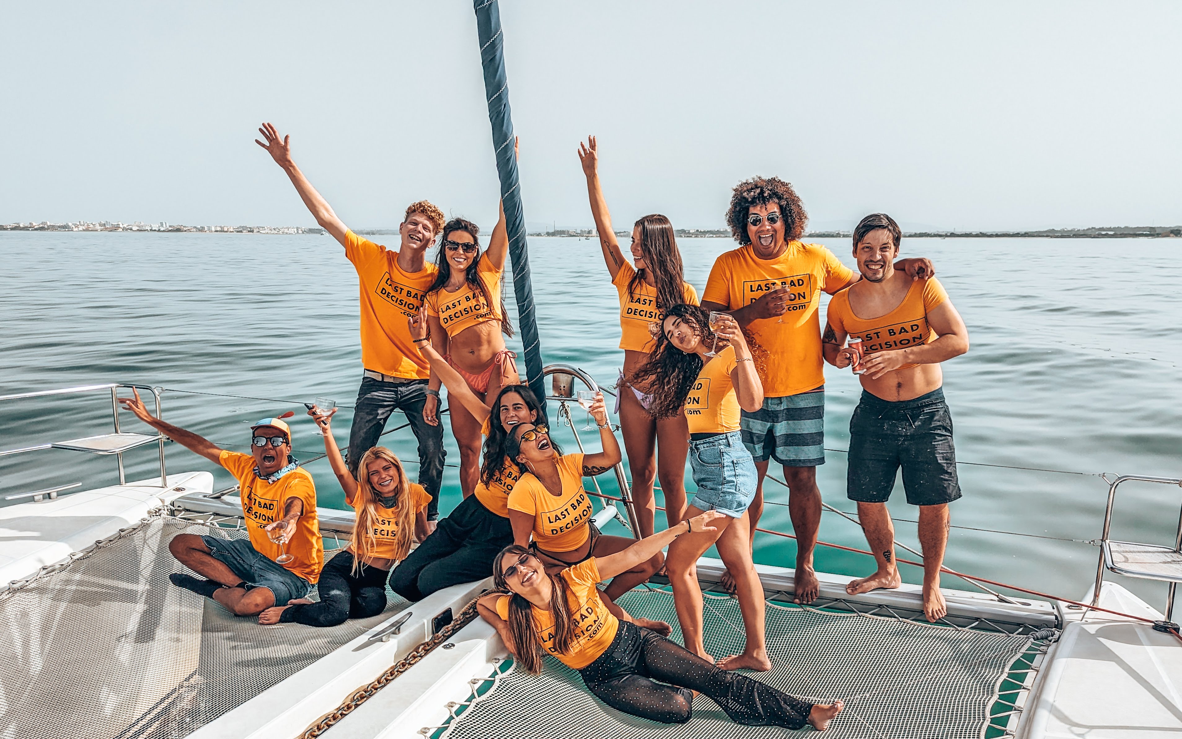 Last Bad Decision Lisbon team on a catamaran